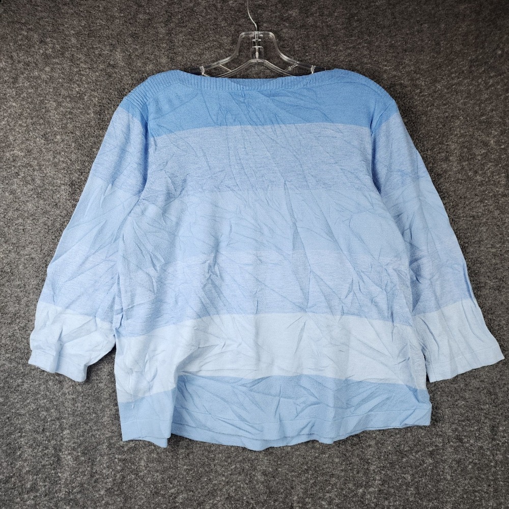 Croft & Barrow Knit Top Women XXL Blue Striped Ombre 3/4 Sleeve Boat Neck Casual